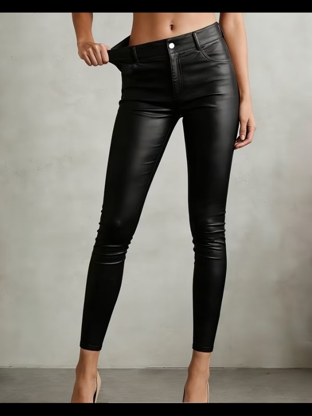 Black Skinny Faux-Leather Women's Jeans - Sleek High-Rise Fit -Brand New. Too Sm